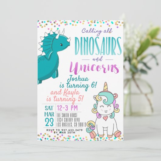 Invitation conjointe Unicorn Dinosaur (Debout devant)