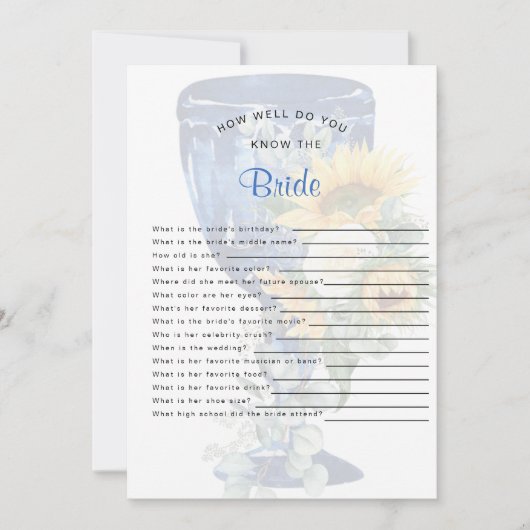 Invitation Connaissez-vous bien la douche de mariée ? (Devant)