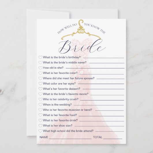 Invitation Connaissez-vous bien la mariée Mariage robe jeu (Devant)