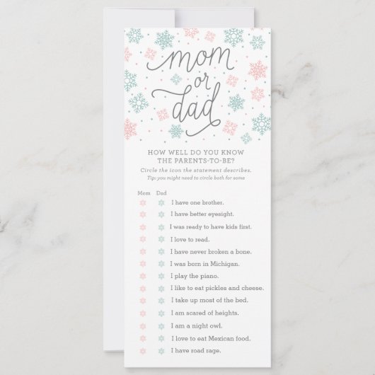 Invitation Connaissez-Vous Bien Le Jeu Baby shower Snowflake (Devant)