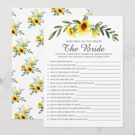 Invitation Connaissez-Vous Bien Le Jeu De Fête des mariées De (Devant / Derrière)