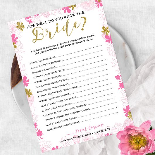 Invitation Connaissez-vous bien le jeu de la mariée nuptiale