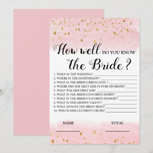 Invitation Connaissez-vous bien le jeu de la mariée rose (Devant / Derrière)