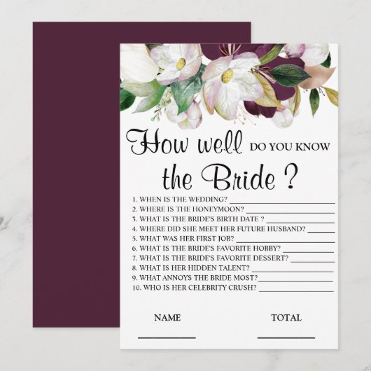 Invitation Connaissez-vous bien le Jeu Floral de la Mariée ? (Devant / Derrière)