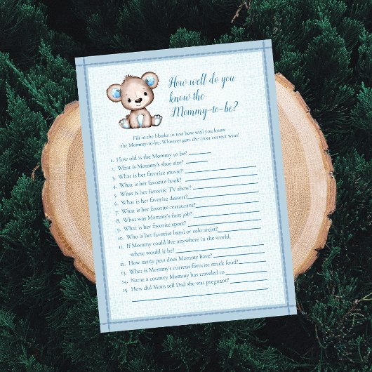 Invitation Connaît Maman Meilleure Cute Brown Bear Game Card