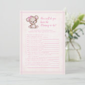 Invitation Connaît Maman Meilleure Cute Girl Bear Game Card (Debout devant)