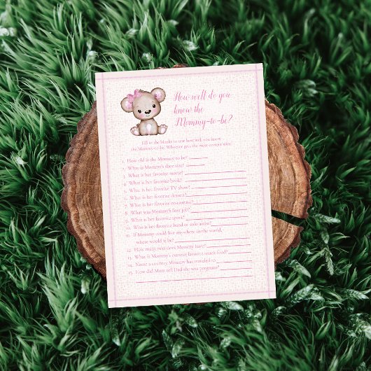 Invitation Connaît Maman Meilleure Cute Girl Bear Game Card