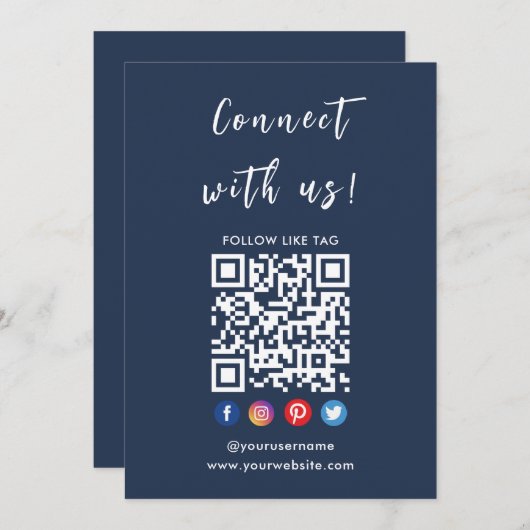Invitation Connectez-Vous À Us Qr Code Social Media Marine Bl (Devant / Derrière)