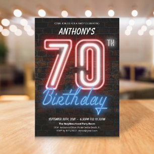 Invitation Connexion Neon Retro 70e anniversaire de fête Invi