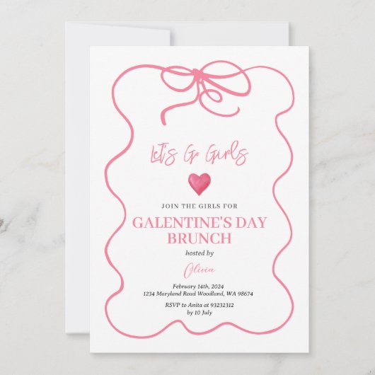 Invitation Conquette rose dessinée à la main fille de Galenti (Devant)