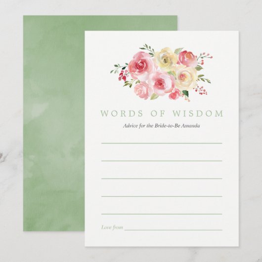 Invitation Conseil de la mariée Floral Blush et Sage Fête des (Devant / Derrière)