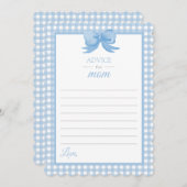 Invitation Conseil En vichy bleu pour maman Baby shower stati (Devant / Derrière)