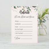 Invitation Conseil pour la mariée et la chambre crème & verdu (Debout devant)