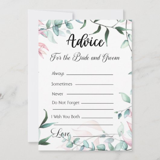 Invitation Conseil pour la mariée et la chambre Green & Rose (Devant)