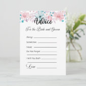 Invitation Conseil pour la mariée et la chambre rose et bleu (Debout devant)