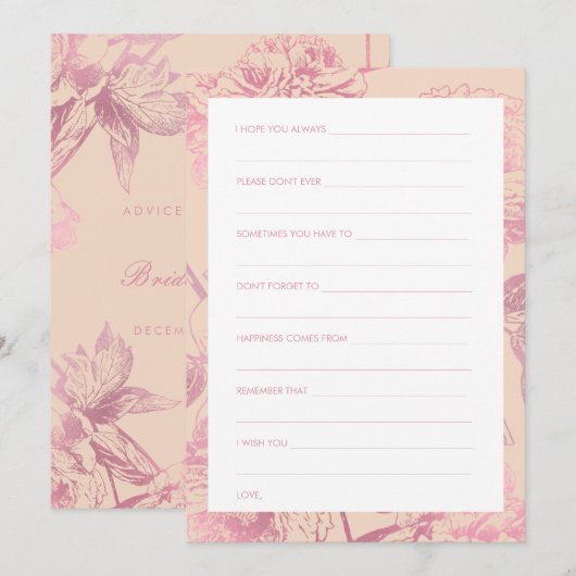 Invitation Conseil rose Gold Blush Rose Florale Fête des mari (Devant / Derrière)