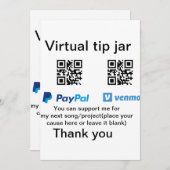 Invitation Conseil virtuel jar q r code argent don PayPal ven (Devant / Derrière)