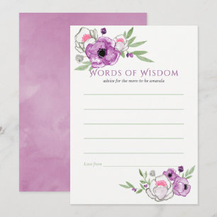 Invitation Conseils de maman pour Baby Shower Floral Violet e