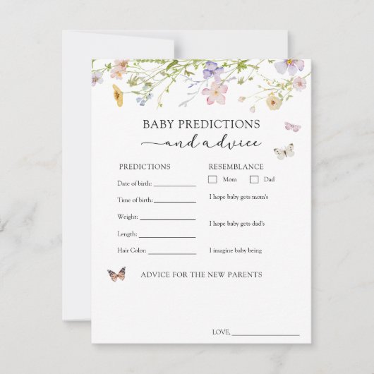 Invitation Conseils et prédictions pour bébé papillon fleur s (Devant)