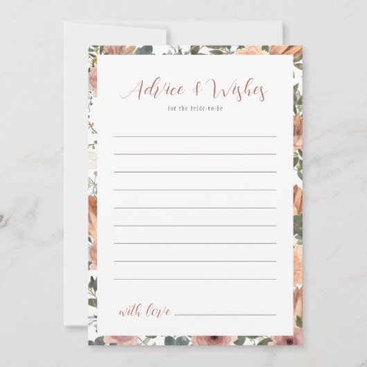 Invitation Conseils et souhaits Blush Floral Fête des mariées (Devant)