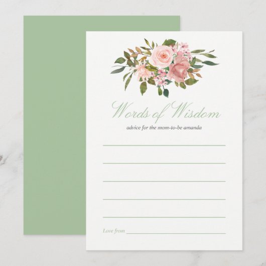 Invitation Conseils pour le Baby shower Blush et Sage pour ma (Devant / Derrière)