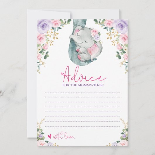 Invitation Conseils pour maman d'être rose violet éléphant ca (Devant)