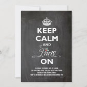 Invitation Conserver Le Calme Et La Fête Sur Chalkboard Drôle (Devant)