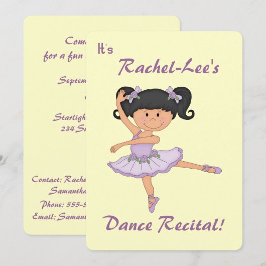 Invitation Considérant de danse - Ballerina (Devant / Derrière)