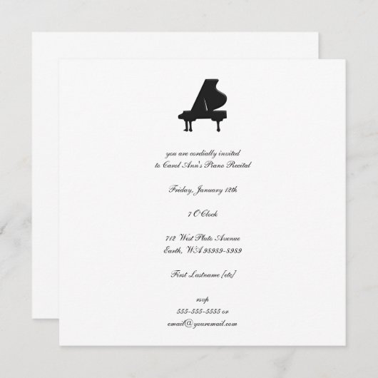 Invitation Considérant Piano (Devant / Derrière)