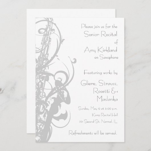 Invitation Considérant Saxophone (Devant / Derrière)