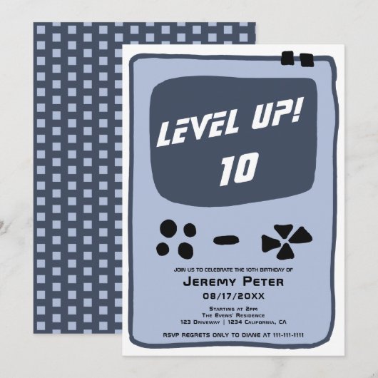 Invitation Console de jeu vidéo niveau jusqu'à 10 enfant anni (Devant / Derrière)
