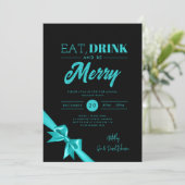 Invitation Consommation moderne Boire Xmas Turquoise Ribbon N (Debout devant)