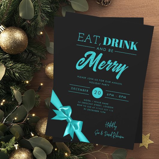 Invitation Consommation moderne Boire Xmas Turquoise Ribbon N