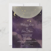 Invitation Constellation de lune Mariage céleste violet or (Devant)