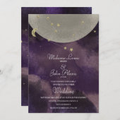 Invitation Constellation de lune Mariage céleste violet or (Devant / Derrière)