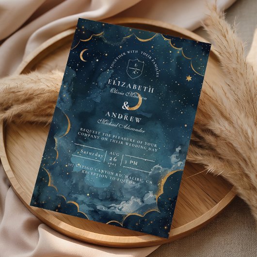 Invitation Constellation Florale de Mariage de Minuit