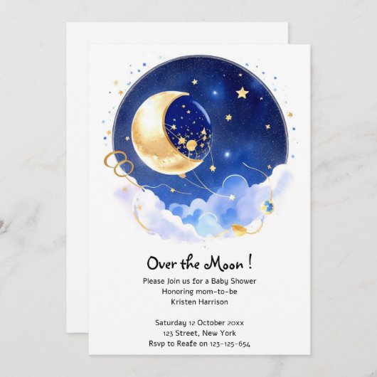 Invitation Constellations célestes Baby shower garçon (Devant / Derrière)