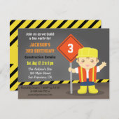 Invitation Constructeur Boy Construction Thème Anniversaire (Devant / Derrière)