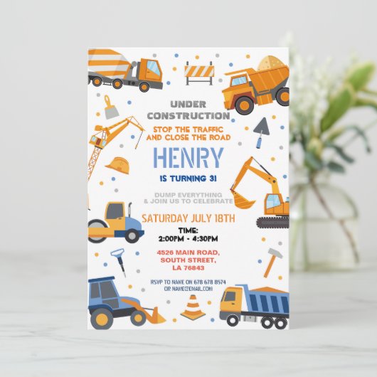 Invitation Constructeur de construction Digger Camion fête d' (Debout devant)