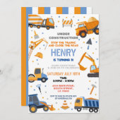 Invitation Constructeur de construction Digger Camion fête d' (Devant / Derrière)