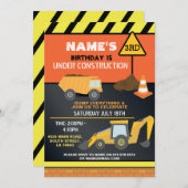 Invitation Constructeur de construction Digger Camion fête d' (Devant / Derrière)