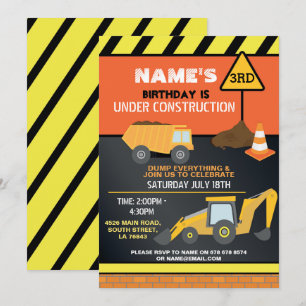 Invitation Constructeur de construction Digger Camion fête d'