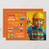 Invitation Constructeur de construction Digger Camion fête d' (Devant / Derrière)