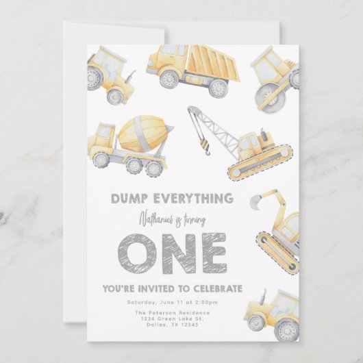 Invitation Construction 1ère fête d'anniversaire (Devant)