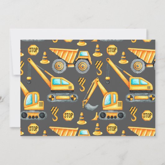 Invitation Construction 2e anniversaire Photo Camion Digger (Dos)