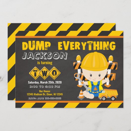 Invitation Construction 2e tableau de bord de l'invitation d' (Devant / Derrière)