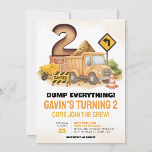 Invitation Construction 2ème fête d'anniversaire (Devant)