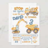 Invitation Construction 3e anniversaire de la fête de camionn (Devant / Derrière)