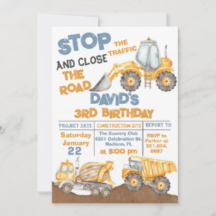 Invitation Construction 3e anniversaire de la fête de camionn