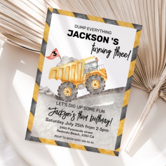 Invitation Construction 3rd birthay Dump Truck party